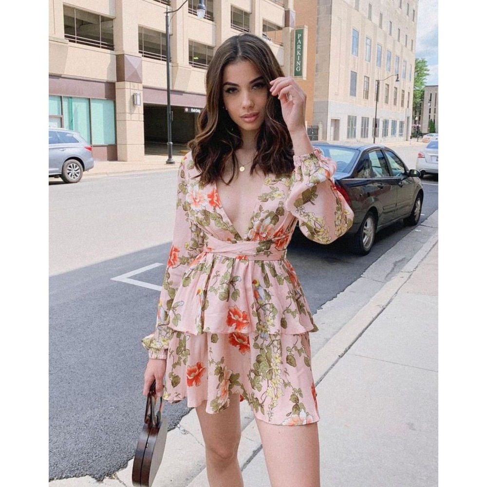 Majorelle Dress‎ Berkshire Light Pink Floral Satin Ruffle Spring Mini Revolve XS